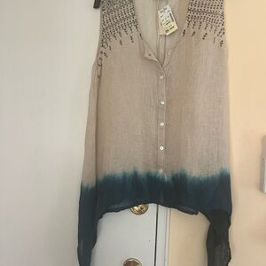 Elegant Beige and Blue Women's Blouse